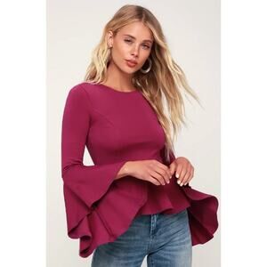 Lulu's Drama Mama Magenta Flounce Bell Sleeve Peplum Blouse M NWT